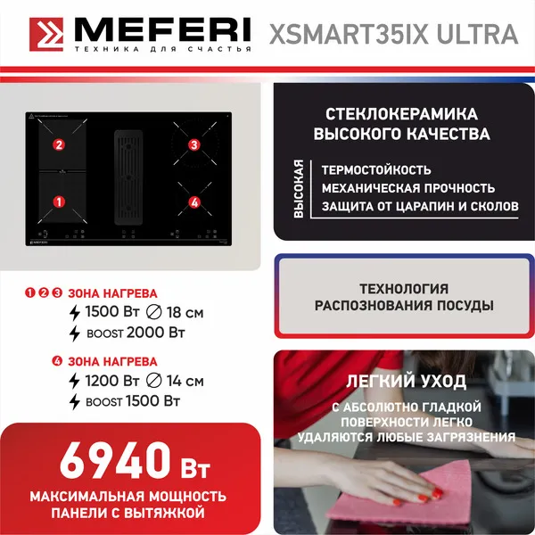 Варочная панель индукционная с вытяжкой MEFERI XSMART35IX ULTRA