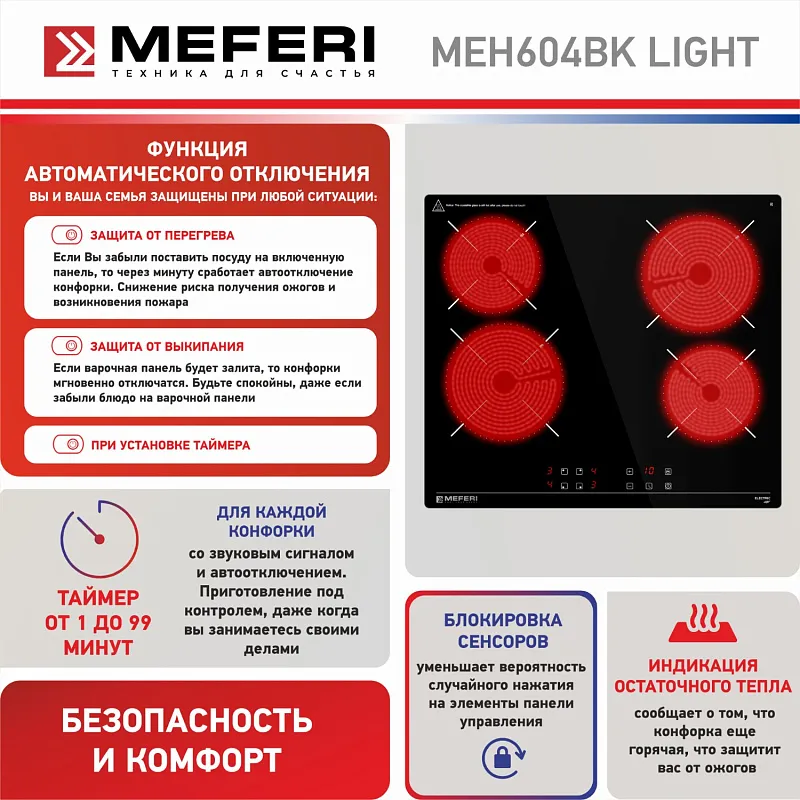 Варочная панель электрическая MEFERI MEH604BK LIGHT