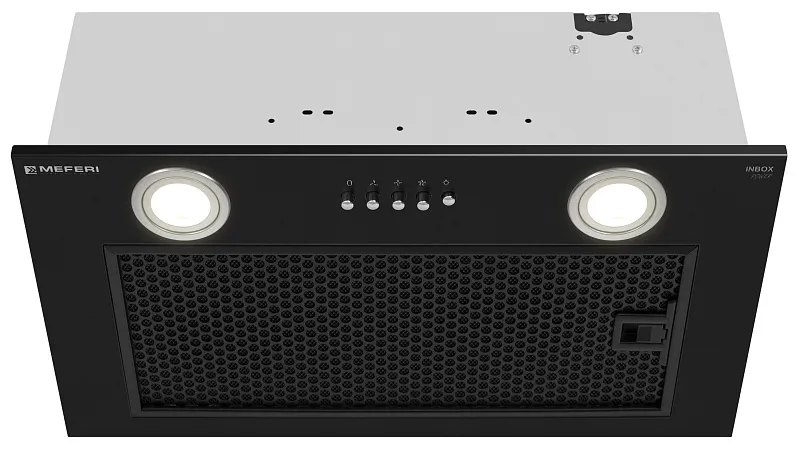 Вытяжка кухонная MEFERI INBOX52BK POWER, 52 см, встраиваемая, черная, производительность 900 м3/ч, 3 скорости, низкий уровень шума, режимы отвод и рециркуляция, гарантия 3 года