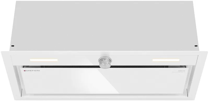 Вытяжка кухонная MEFERI INBOX60WH PUSH COMFORT PLUS, 60 см, встраиваемая, белая, производительность 1200м3/ч, 3 скорости, с утапливаемым переключателем, низкий уровень шума, режимы отвод и циркуляция, гарантия 3 года