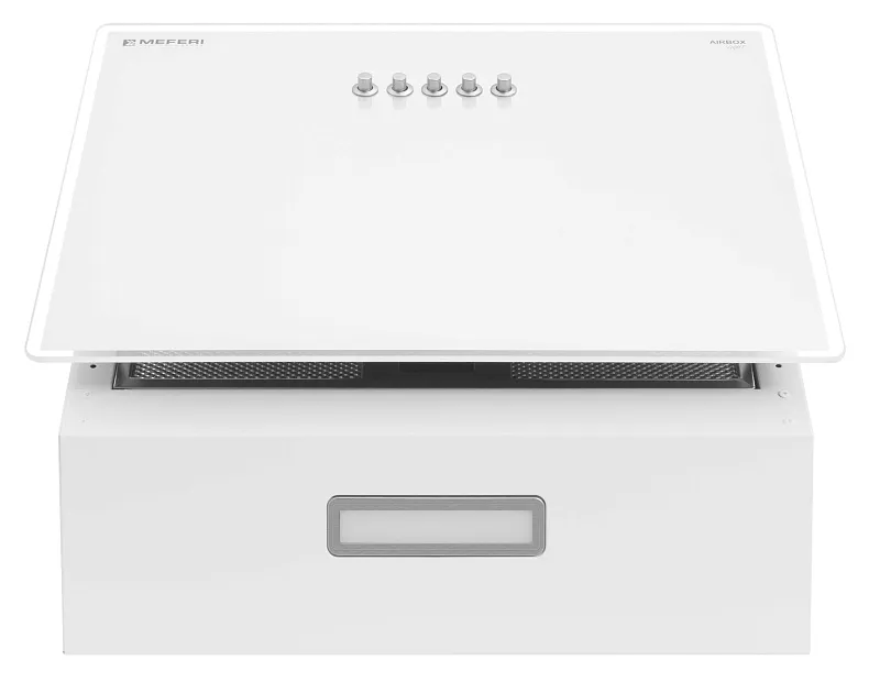 Вытяжка кухонная MEFERI AIRBOX45WH LIGHT, 45 см, наклонная, белая, стекло, производительность 650 м3/ч, 3 скорости, низкий уровень шума, режимы отвод и рециркуляция, гарантия 3 года