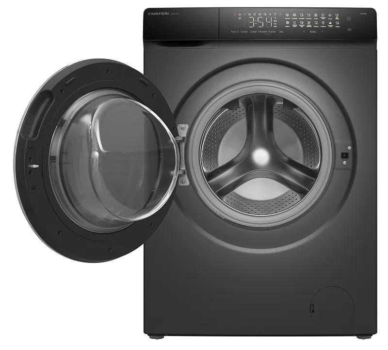 Стиральная машина с инвертором и паром MEFERI MFW121416GR COMFORT PLUS отдельностоящая серая, загрузка 12 кг, с сенсорным управлением