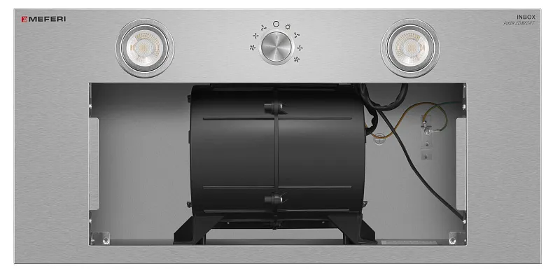 Вытяжка кухонная MEFERI INBOX60IX PUSH COMFORT, 60 см, встраиваемая, нержавеющая сталь, инверторный мотор, производительность 900 м3/ч, 3 скорости, с утапливаемым переключателем, низкий уровень шума, режимы отвод и рециркуляция, гарантия 3 года