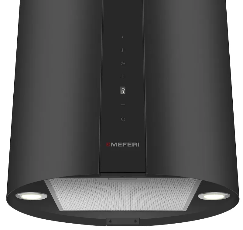 Вытяжка кухонная цилиндрическая островная MEFERI TUBE40BK ISLA COMFORT PLUS, 40 см, черная, производительность 1200 м3/ч, 5 скоростей, режимы отвод и рециркуляция, сенсорное управление, гарантия 3 года