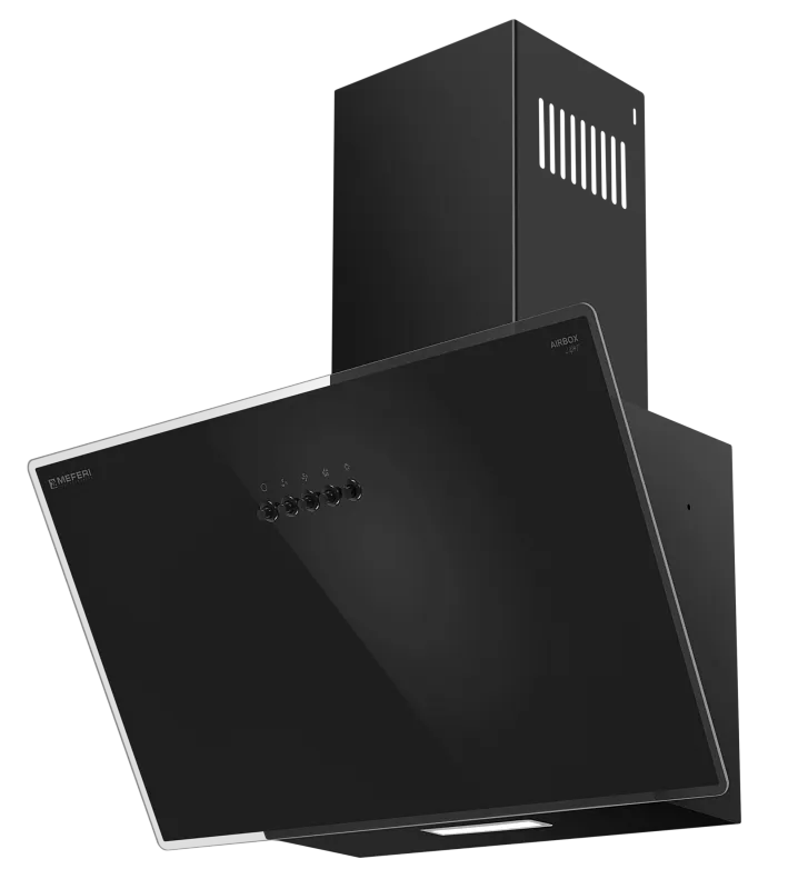 Фото vytyazhka_naklonnaya_pristennaya_airbox60bk_light на сайте meferi-home.ru Вытяжка кухонная MEFERI AIRBOX60BK LIGHT, 60 см, наклонная, черная, стекло, производительность 650 м3/ч, 3 скорости, низкий уровень шума, режимы отвод и рециркуляция, гарантия 3 года - изображение vytyazhka_naklonnaya_pristennaya_airbox60bk_light