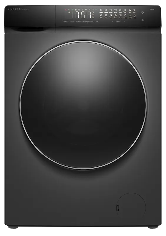 Стиральная машина с инвертором и паром MEFERI MFW121416GR COMFORT PLUS отдельностоящая серая, загрузка 12 кг, с сенсорным управлением - изображение stiralnaya_mashina_s_invertorom_i_parom_otdelnostoyashchaya_mfw121416gr_comfort_plus  