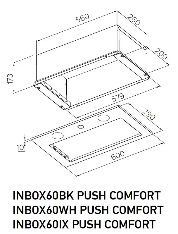 Вытяжка кухонная MEFERI INBOX60BK PUSH COMFORT, 60 см, встраиваемая, черная, производительность 950 м3/ч, 3 скорости, с утапливаемым переключателем, низкий уровень шума, режимы отвод и рециркуляция, гарантия 3 года