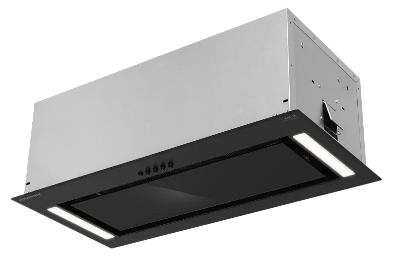 Вытяжка кухонная MEFERI INBOX60BK GLASS POWER, 60 см, встраиваемая, черная, стекло, производительность 900 м3/ч, 3 скорости, низкий уровень шума, режимы отвод и рециркуляция, гарантия 3 года - изображение vytyazhka_polnovstraivaemaya_inbox60bk_glass_power  