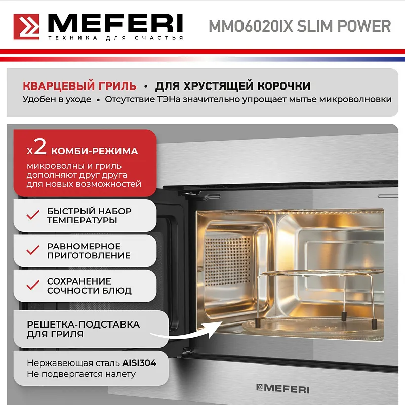 Микроволновая печь встраиваемая  MEFERI MMO6020IX SLIM POWER