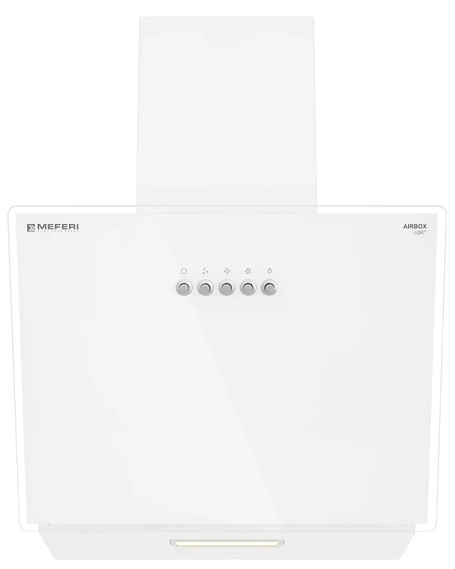 Вытяжка кухонная MEFERI AIRBOX45WH LIGHT, 45 см, наклонная, белая, стекло, производительность 650 м3/ч, 3 скорости, низкий уровень шума, режимы отвод и рециркуляция, гарантия 3 года
