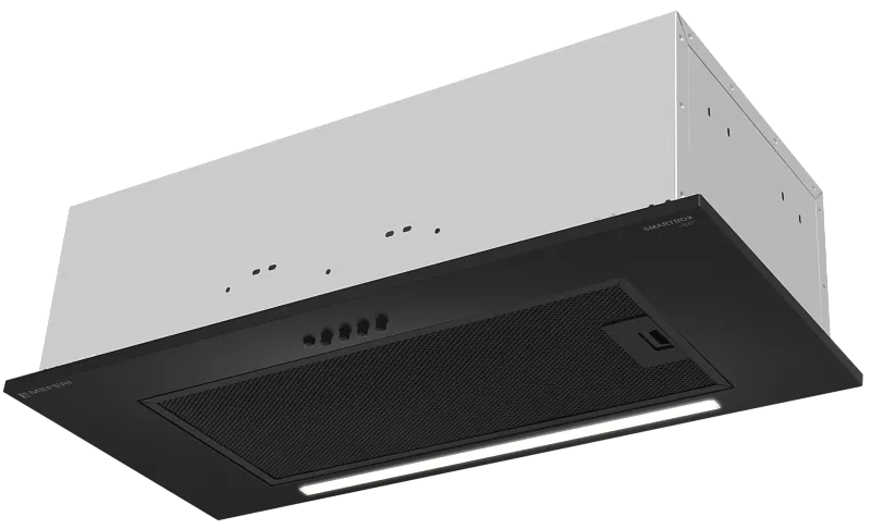 Фото vytyazhka_polnovstraivaemaya_smartbox60bk_light на сайте meferi-home.ru Вытяжка кухонная MEFERI SMARTBOX60BK LIGHT, 60 см, встраиваемая, черная, производительность 650 м3/ч, 3 скорости, низкий уровень шума, режимы отвод и рециркуляция, гарантия 3 года - изображение vytyazhka_polnovstraivaemaya_smartbox60bk_light