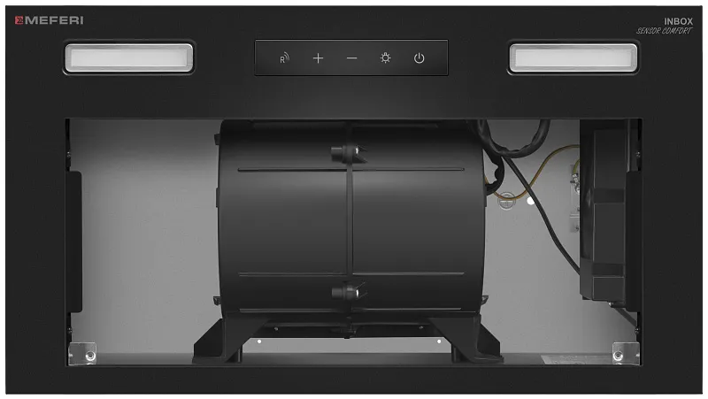 Вытяжка кухонная MEFERI INBOX52BK SENSOR COMFORT, 52 см, встраиваемая, черная, производительность 950 м3/ч, 3 скорости, низкий уровень шума, режимы отвод и циркуляция, сенсорное управление, пульт дистанционного управления, гарантия 3 года