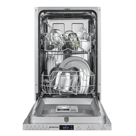 Посудомоечная машина узкая встраиваемая MEFERI MDW4562 LIGHT, 45 см, 9 комплектов посуды, 6 программ, 2 корзины, половинная загрузка, отсрочка, таймер, защита от протечек