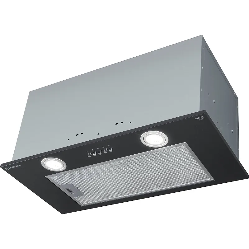 Вытяжка кухонная MEFERI INBOX60BK ULTRA, 60 см, встраиваемая, черная, производительность 1100 м3/ч, 3 скорости, низкий уровень шума, режимы отвод и рециркуляция, гарантия 3 года
