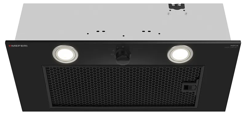 Вытяжка кухонная MEFERI INBOX60BK PUSH COMFORT, 60 см, встраиваемая, черная, производительность 950 м3/ч, 3 скорости, с утапливаемым переключателем, низкий уровень шума, режимы отвод и рециркуляция, гарантия 3 года