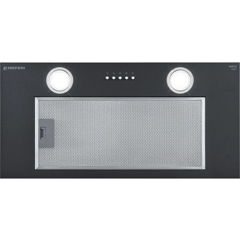 Вытяжка кухонная MEFERI INBOX60BK POWER, 60 см, встраиваемая, черная, производительность 900 м3/ч, 3 скорости, низкий уровень шума, режимы отвод и рециркуляция, гарантия 3 года