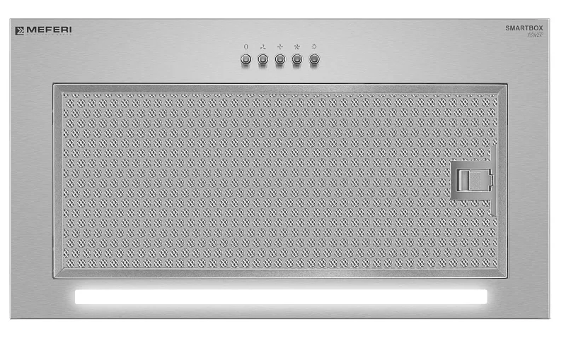 Вытяжка кухонная MEFERI SMARTBOX52IX POWER, 52 см, встраиваемая, серая, производительность 900 м3/ч, 3 скорости, низкий уровень шума, режимы отвод и рециркуляция, гарантия 3 года