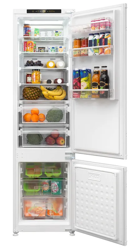 Холодильник встраиваемый, с инвертором MEFERI MBR193 TOTAL NO FROST ULTRA (модификация 2025), двухкамерный, двухдверный, перенавешиваемые двери, суперохлаждение, суперзаморозка, с зоной свежести, с металлической пластиной Metal Cooling - изображение kholodilnik_vstraivaemyy_s_invertorom_mbr193_total_no_frost_ultra_  