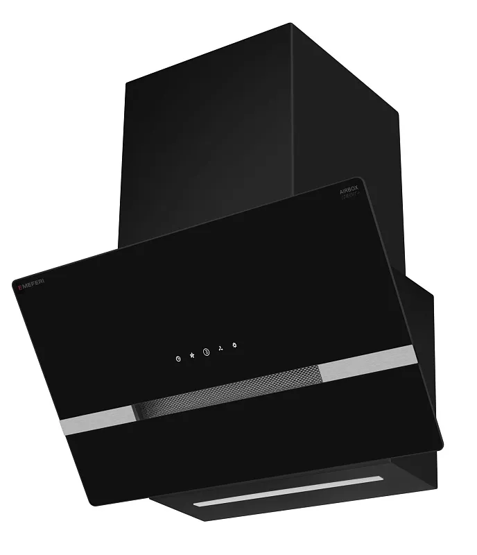 Вытяжка кухонная MEFERI AIRBOX60BK COMFORT PLUS, 60 см, наклонная, черная, стекло, производительность 1200 м3/ч, 3 скорости, низкий уровень шума, режимы отвод и рециркуляция, гарантия 3 года