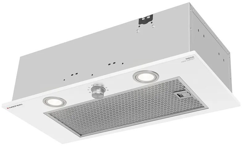 Вытяжка кухонная MEFERI INBOX60WH PUSH COMFORT, 60 см, встраиваемая, белая, производительность 950 м3/ч, 3 скорости, с утапливаемым переключателем, низкий уровень шума, режимы отвод и рециркуляция, гарантия 3 года