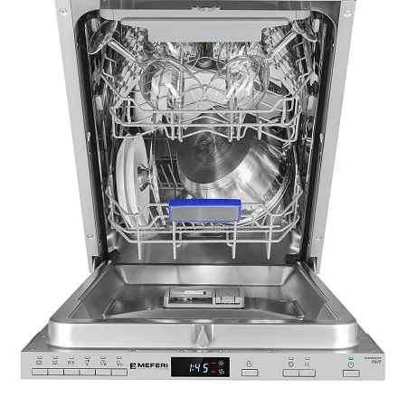 Посудомоечная машина узкая встраиваемая MEFERI MDW4563 POWER, 45 см, 10 комплектов посуды, 6 программ, защита от протечек, половинная загрузка, отсрочка, таймер Посудомоечная машина узкая встраиваемая MEFERI MDW4563 POWER, 45 см, 10 комплектов посуды, 6 программ, защита от протечек, половинная загрузка, отсрочка, таймер