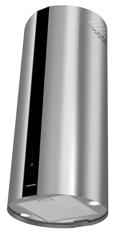 Вытяжка кухонная цилиндрическая островная MEFERI TUBE40IX ISLA COMFORT PLUS, 40 см, серая, производительность 1200 м3/ч, 5 скоростей, режимы отвод и рециркуляция, сенсорное управление, гарантия 3 года