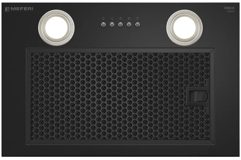Вытяжка кухонная MEFERI INBOX45BK POWER, 45 см, встраиваемая, черная, производительность 900 м3/ч, 3 скорости, низкий уровень шума, режимы отвод и рециркуляция, гарантия 3 года