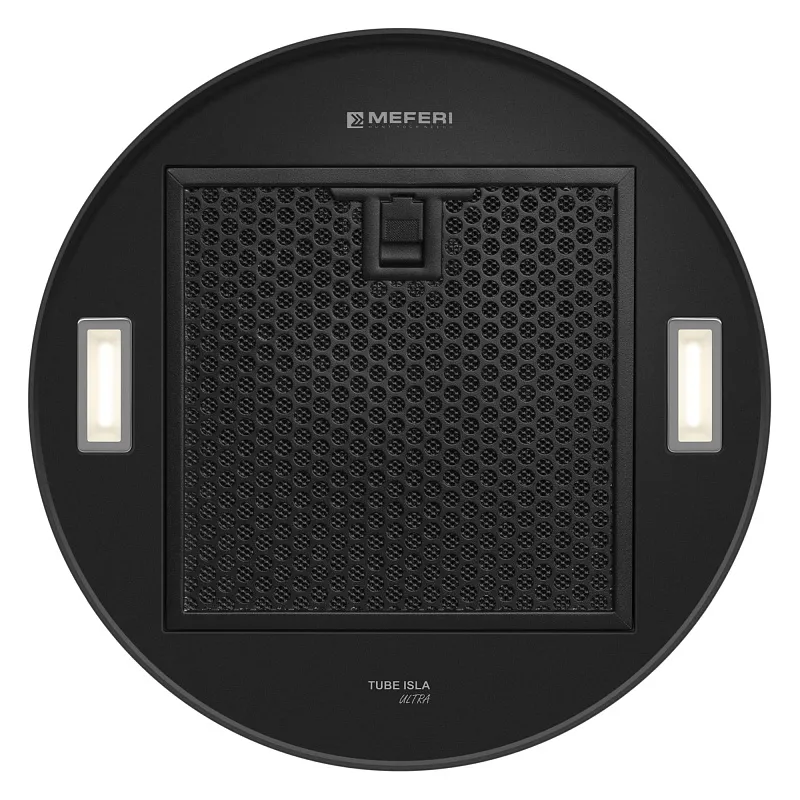 Вытяжка кухонная цилиндрическая островная MEFERI TUBE35BK ISLA ULTRA, 35 см, черная, производительность 1200 м3/ч, 3 скорости, низкий уровень шума, режимы отвод и рециркуляция, гарантия 3 года