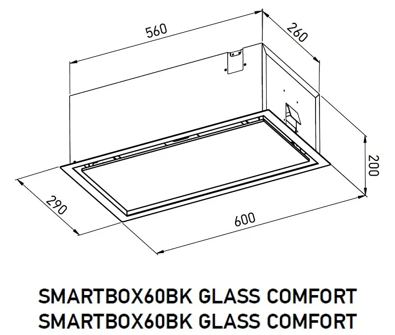 Вытяжка кухонная MEFERI SMARTBOX60BK GLASS COMFORT, 60 см, встраиваемая, стекло, черная, производительность 950 м3/ч, 3 скорости, низкий уровень шума, режимы отвод и рециркуляция, гарантия 3 года