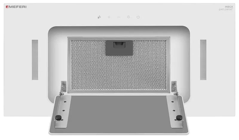 Вытяжка кухонная MEFERI INBOX60WH GLASS COMFORT, 60 см, встраиваемая, белая, стекло, производительность 950 м3/ч, 3 скорости, низкий уровень шума, режимы отвод и рециркуляция, пульт дистанционного управления, гарантия 3 года