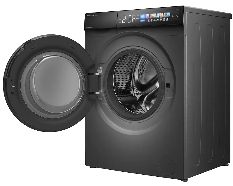 Стиральная машина с инвертором и паром MEFERI MFW101216GR COMFORT отдельностоящая серая, загрузка 10 кг, с возможностью установки в колонну, с сенсорным управлением