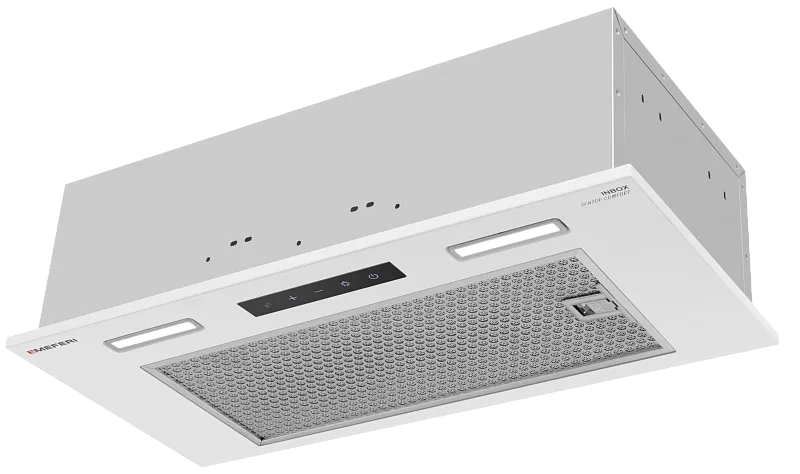 Вытяжка кухонная MEFERI INBOX60WH SENSOR COMFORT, 60 см, встраиваемая, белая, производительность 950 м3/ч, 3 скорости, низкий уровень шума, режимы отвод и рециркуляция, сенсорное управление, пульт дистанционного управления, гарантия 3 года - изображение vytyazhka_polnovstraivaemaya_inbox60wh_sensor_comfort  