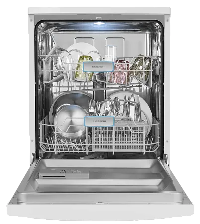 Посудомоечная машина отдельностоящая MEFERI MDW6062WH FS LIGHT, 60 см, напольная, 12 комплектов посуды, 6 программ, 2 корзины, половинная загрузка, отсрочка, защита от протечек, внутренняя подсветка