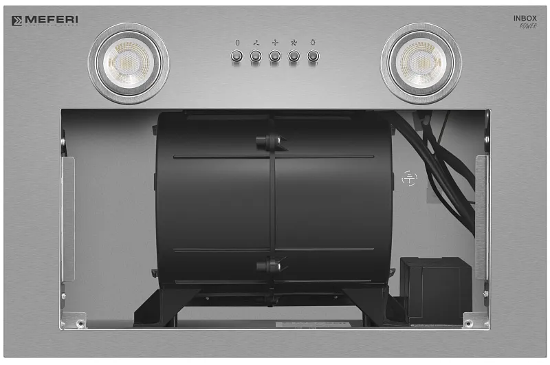Вытяжка кухонная MEFERI INBOX45IX POWER, 45 см, встраиваемая, серая, производительность 900 м3/ч, 3 скорости, низкий уровень шума, режимы отвод и рециркуляция, гарантия 3 года