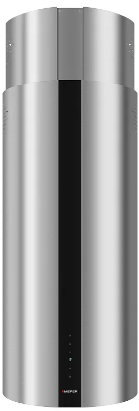 Вытяжка кухонная цилиндрическая островная MEFERI TUBE40IX ISLA COMFORT PLUS, 40 см, серая, производительность 1200 м3/ч, 5 скоростей, режимы отвод и рециркуляция, сенсорное управление, гарантия 3 года