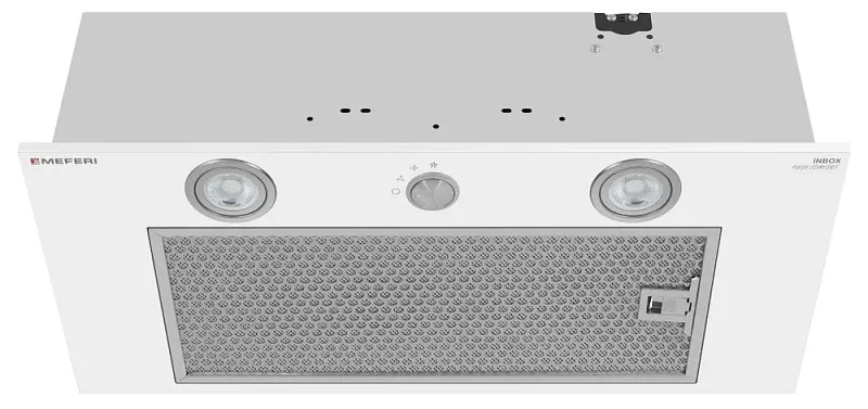 Вытяжка кухонная MEFERI INBOX60WH PUSH COMFORT, 60 см, встраиваемая, белая, производительность 950 м3/ч, 3 скорости, с утапливаемым переключателем, низкий уровень шума, режимы отвод и рециркуляция, гарантия 3 года