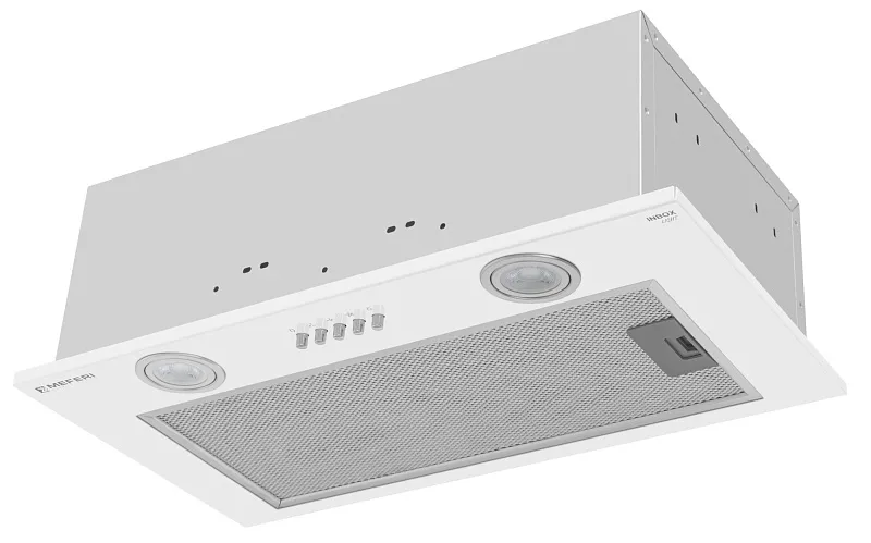 Вытяжка кухонная MEFERI INBOX52WH LIGHT, 52 см, встраиваемая, белая, производительность 650 м3/ч, 3 скорости, низкий уровень шума, режимы отвод и рециркуляция, гарантия 3 года