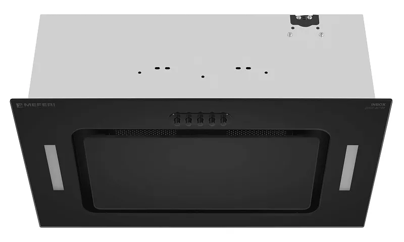 Вытяжка кухонная MEFERI INBOX52BK GLASS ULTRA, 52 см, встраиваемая, черная, стекло, производительность 900 м3/ч, 3 скорости, низкий уровень шума, режимы отвод и рециркуляция, гарантия 3 года