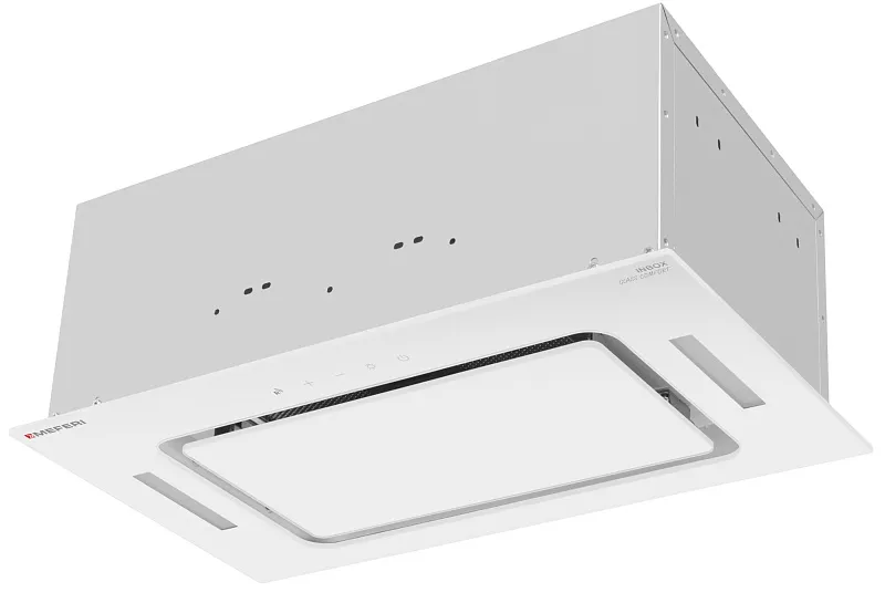 Вытяжка кухонная MEFERI INBOX52WH GLASS COMFORT, 52 см, встраиваемая, белая, стекло, производительность 950 м3/ч, 3 скорости, низкий уровень шума, режимы отвод и рециркуляция, пульт дистанционного управления, гарантия 3 года