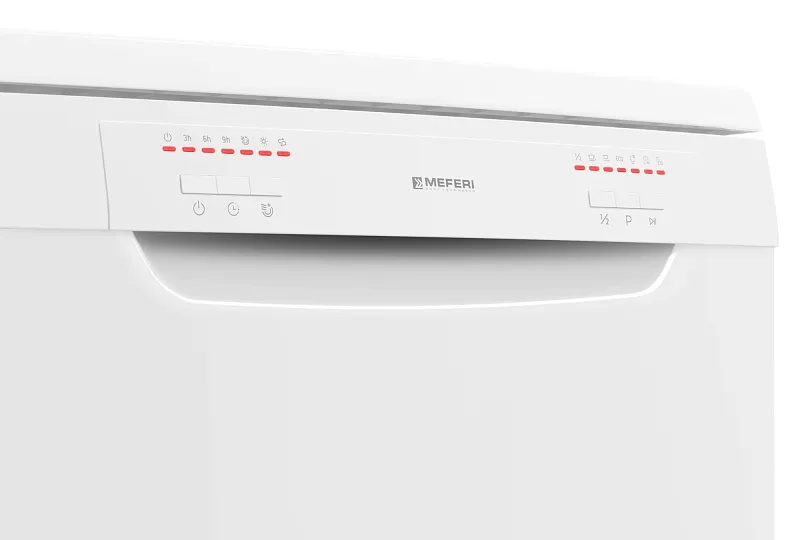 Посудомоечная машина отдельностоящая MEFERI MDW6062WH FS LIGHT, 60 см, напольная, 12 комплектов посуды, 6 программ, 2 корзины, половинная загрузка, отсрочка, защита от протечек, внутренняя подсветка