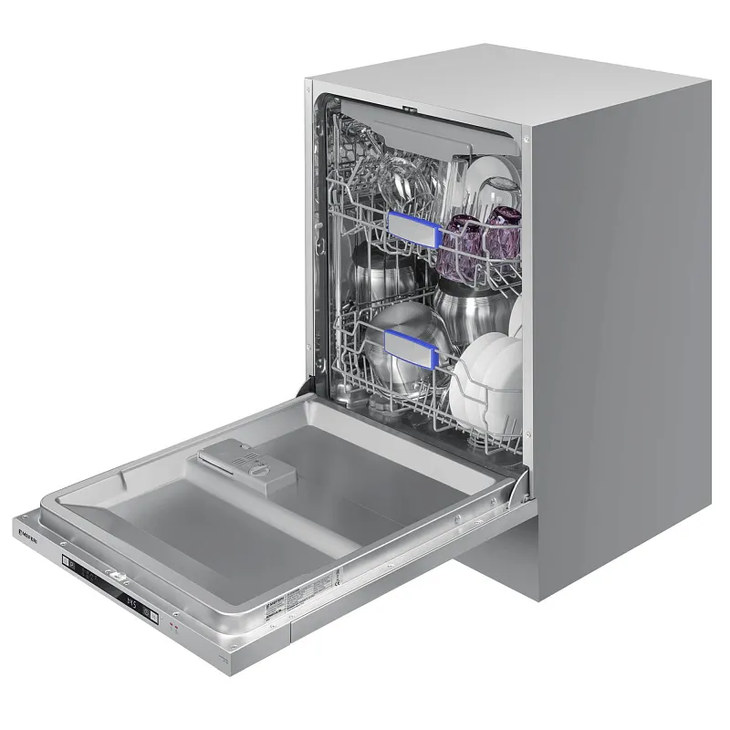 Посудомоечная машина встраиваемая MEFERI MDW6073 ULTRA, 60 см, напольная, 14 комплектов посуды, 7 программ, 3 корзины, луч на полу, внутренняя подсветка, половинная загрузка