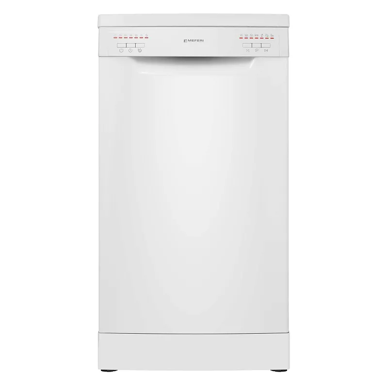 Посудомоечная машина узкая отдельностоящая MEFERI MDW4562WH FS LIGHT, 45 см, 9 комплектов посуды, 6 программ, 2 корзины, половинная загрузка, отсрочка, таймер, защита от протечек, внутренняя подсветка