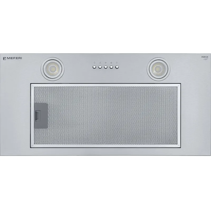 Вытяжка кухонная MEFERI INBOX60IX LIGHT, 60 см, встраиваемая, серая, производительность 650 м3/ч, 3 скорости, низкий уровень шума, режимы отвод и рециркуляция, гарантия 3 года