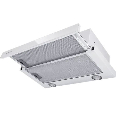 Вытяжка телескопическая кухонная MEFERI SLIDEBOX60WH GLASS ULTRA, 60 см, белая, стекло, производительность 850 м3/ч, 2 скорости, низкий уровень шума, режимы отвод и рециркуляция, гарантия 3 года
