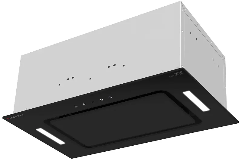 Вытяжка кухонная MEFERI INBOX52BK GLASS COMFORT, 52 см, встраиваемая, черная, стекло, производительность 950 м3/ч, 3 скорости, низкий уровень шума, режимы отвод и рециркуляция, пульт дистанционного управления, гарантия 3 года