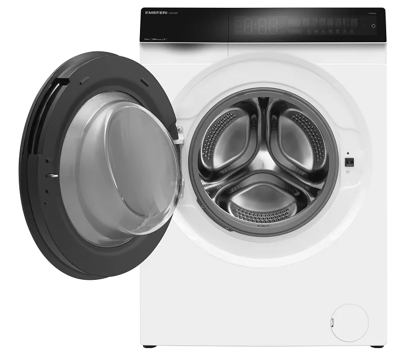 Стиральная машина с инвертором и паром MEFERI MFW101216WH COMFORT отдельностоящая белая, загрузка 10 кг, с возможностью установки в колонну, с сенсорным управлением