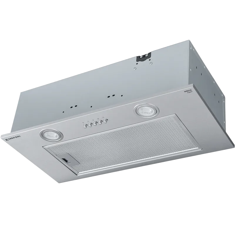 Фото vytyazhka_polnovstraivaemaya_inbox60ix_power на сайте meferi-home.ru Вытяжка кухонная MEFERI INBOX60IX POWER, 60 см, встраиваемая, серая, производительность 900 м3/ч, 3 скорости, низкий уровень шума, режимы отвод и рециркуляция, гарантия 3 года - изображение vytyazhka_polnovstraivaemaya_inbox60ix_power
