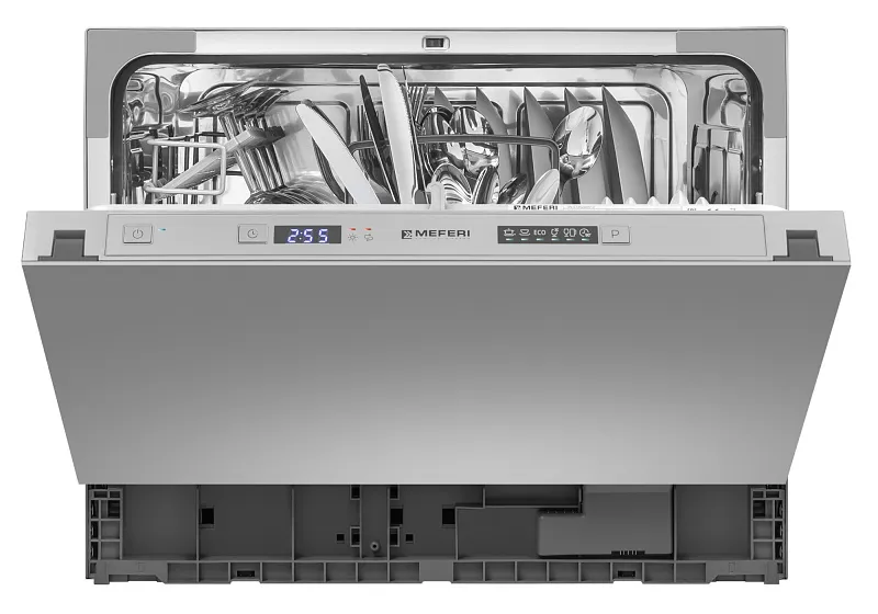 Компактная посудомоечная машина узкая встраиваемая MEFERI MDW4563 COMPACT POWER, 45 см, 6 комплектов посуды, защита от протечек, дозагрузка посуды, отсрочка, таймер