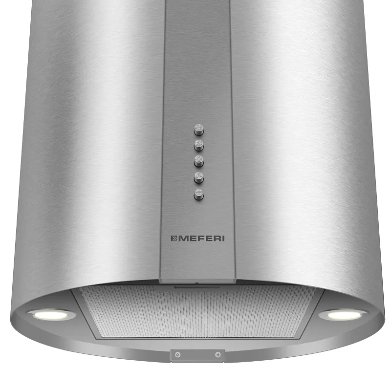 Вытяжка кухонная цилиндрическая островная MEFERI TUBE40IX ISLA POWER, 40 см, серая, производительность 850 м3/ч, 3 скорости, низкий уровень шума, режимы отвод и рециркуляция, гарантия 3 года