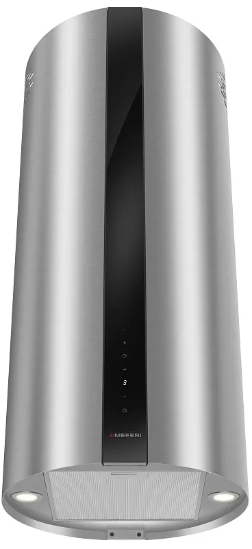 Вытяжка кухонная цилиндрическая островная MEFERI TUBE40IX ISLA COMFORT PLUS, 40 см, серая, производительность 1200 м3/ч, 5 скоростей, режимы отвод и рециркуляция, сенсорное управление, гарантия 3 года